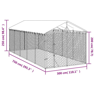 Outdoor Dog Kennel with Roof Silver 3x7.5x2.5 m Galvanised Steel