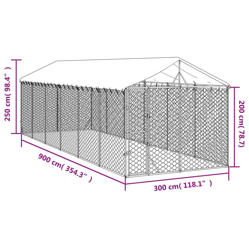 Outdoor Dog Kennel with Roof Silver 3x9x2.5 m Galvanised Steel