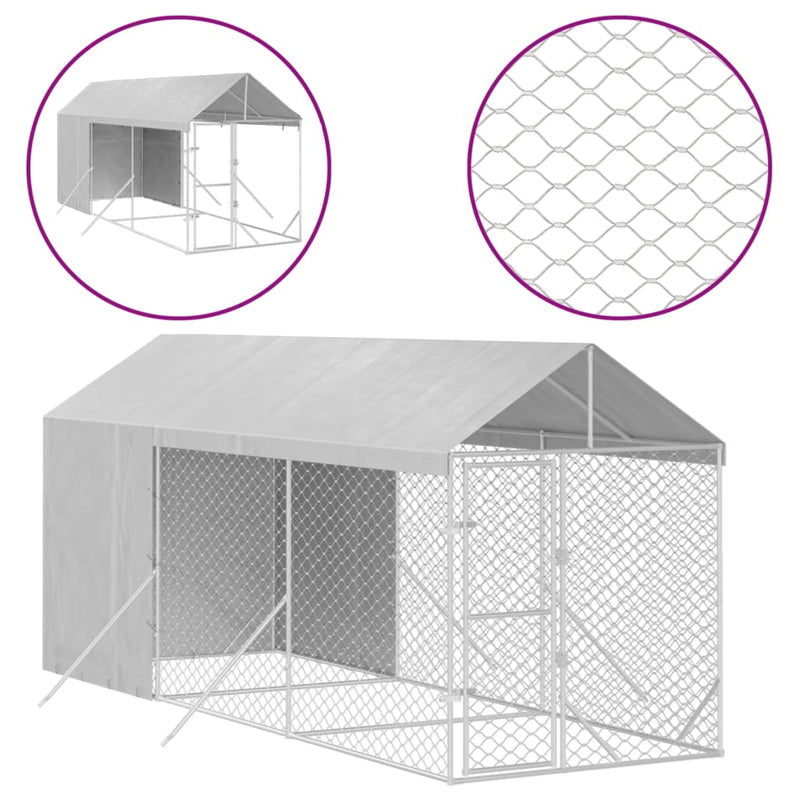 Outdoor Dog Kennel with Roof Silver 2x6x2.5 m Galvanised Steel