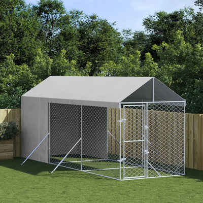 Outdoor Dog Kennel with Roof Silver 2x6x2.5 m Galvanised Steel