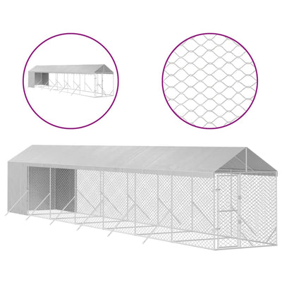 Outdoor Dog Kennel with Roof Silver 2x14x2.5 m Galvanised Steel