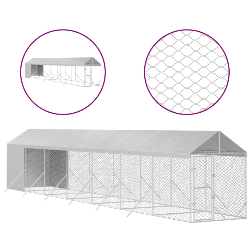 Outdoor Dog Kennel with Roof Silver 2x14x2.5 m Galvanised Steel