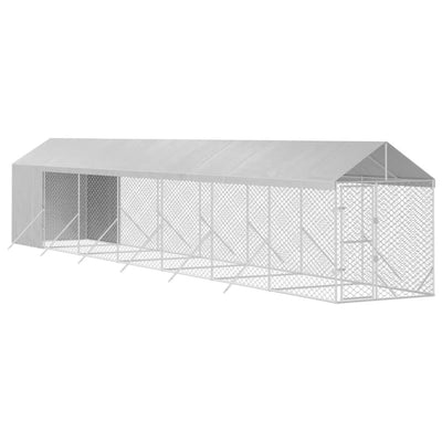 Outdoor Dog Kennel with Roof Silver 2x14x2.5 m Galvanised Steel