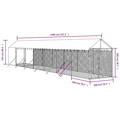 Outdoor Dog Kennel with Roof Silver 2x14x2.5 m Galvanised Steel