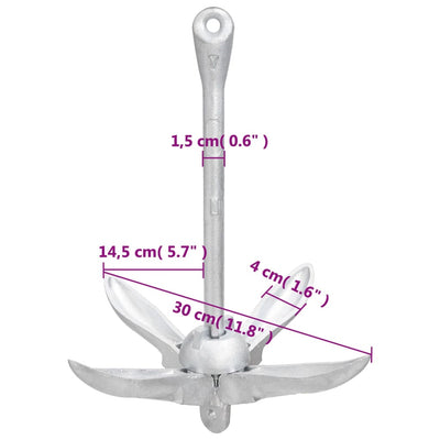 Folding Anchor Silver 1.5 kg Malleable Iron