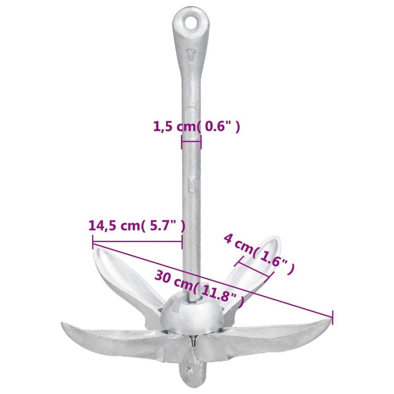 Folding Anchor Silver 1.5 kg Malleable Iron