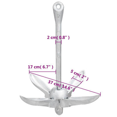 Folding Anchor Silver 3.2 kg Malleable Iron