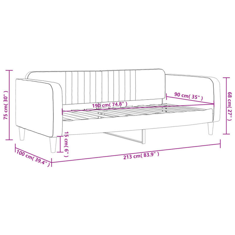 Day Bed without Mattress Light Grey 90x190 cm Velvet