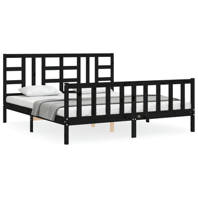 Bed Frame with Headboard Black 183x203 cm King Solid Wood