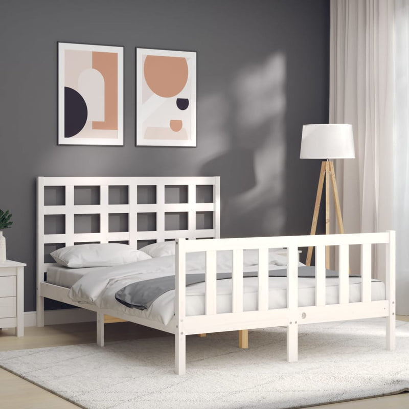 Bed Frame without Mattress White 135x190 cm Solid Wood Pine