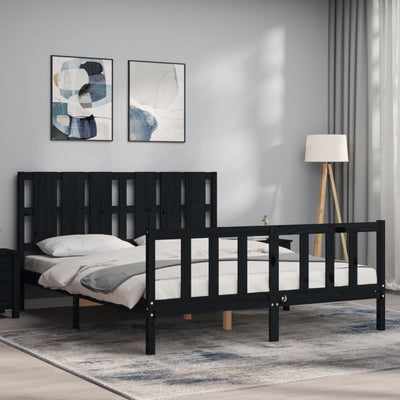 Bed Frame without Mattress Black 150x200 cm Solid Wood Pine