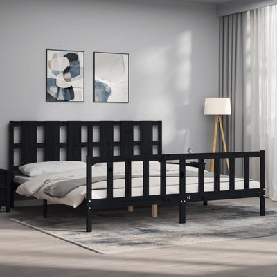 Bed Frame with Headboard Black 183x203 cm King Solid Wood