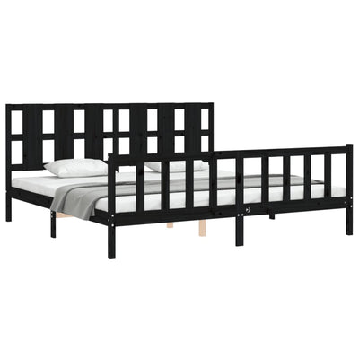 Bed Frame with Headboard Black 183x203 cm King Solid Wood