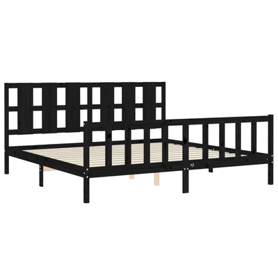 Bed Frame with Headboard Black 183x203 cm King Solid Wood