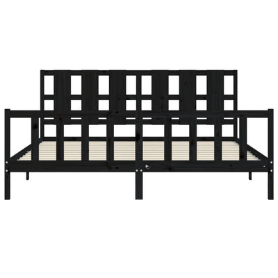 Bed Frame with Headboard Black 183x203 cm King Solid Wood