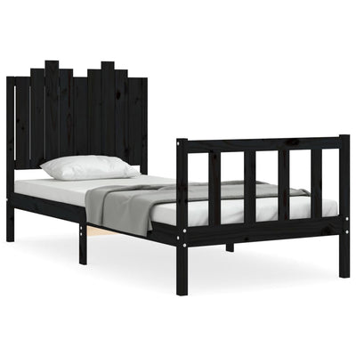 Bed Frame without Mattress Black 90x190 cm Solid Wood Pine