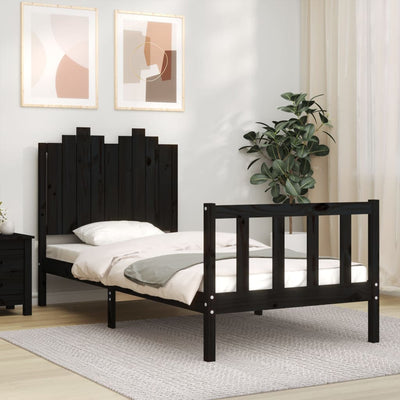 Bed Frame without Mattress Black 90x190 cm Solid Wood Pine