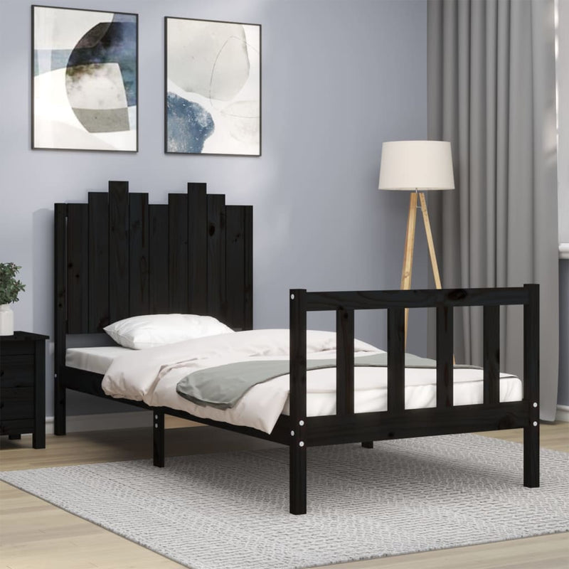 Bed Frame without Mattress Black 90x190 cm Solid Wood Pine