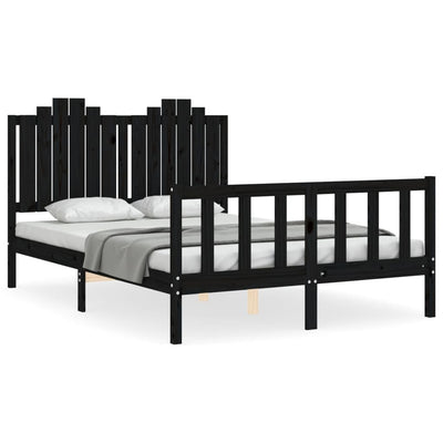 Bed Frame with Headboard Black 137x187 cm Double Solid Wood