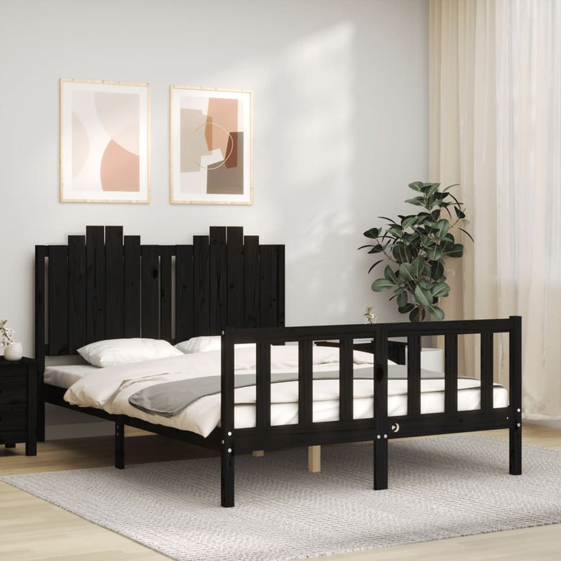 Bed Frame with Headboard Black 137x187 cm Double Solid Wood