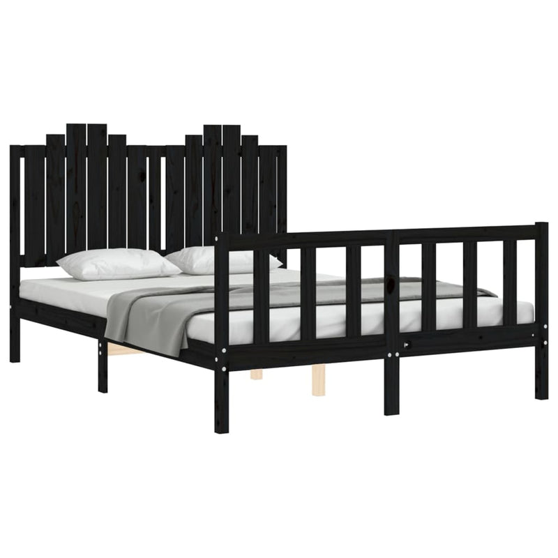 Bed Frame with Headboard Black 137x187 cm Double Solid Wood