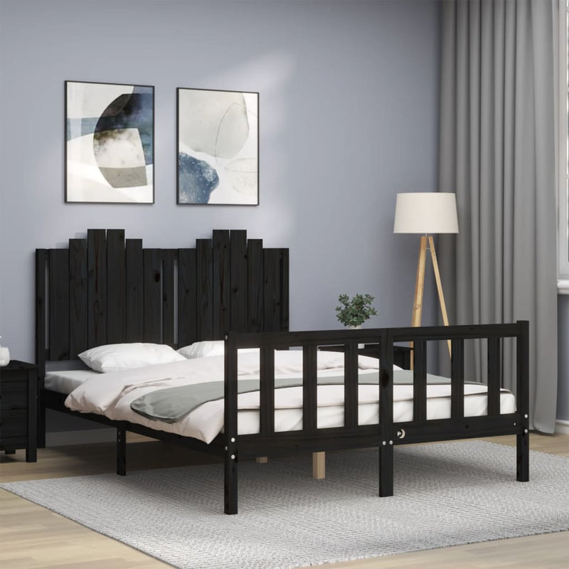 Bed Frame with Headboard Black 137x187 cm Double Solid Wood