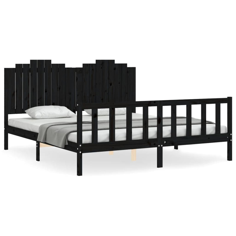 Bed Frame with Headboard Black 183x203 cm King Solid Wood