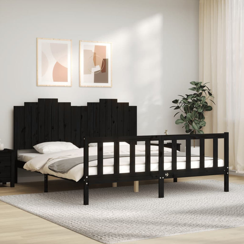 Bed Frame without Mattress Black 183x203 cm King Solid Wood Pine