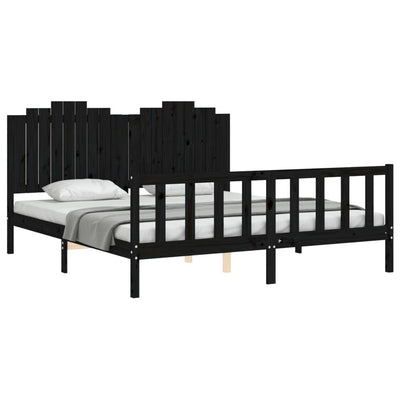 Bed Frame with Headboard Black 183x203 cm King Solid Wood