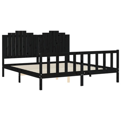 Bed Frame with Headboard Black 183x203 cm King Solid Wood