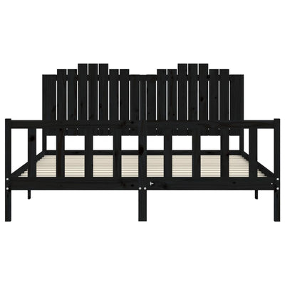 Bed Frame with Headboard Black 183x203 cm King Solid Wood