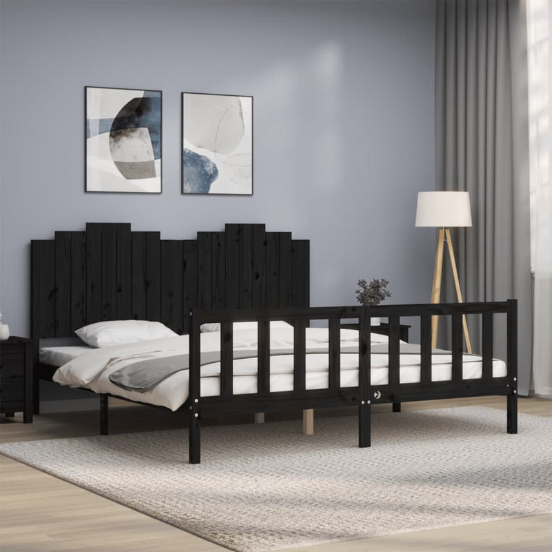 Bed Frame with Headboard Black 183x203 cm King Solid Wood