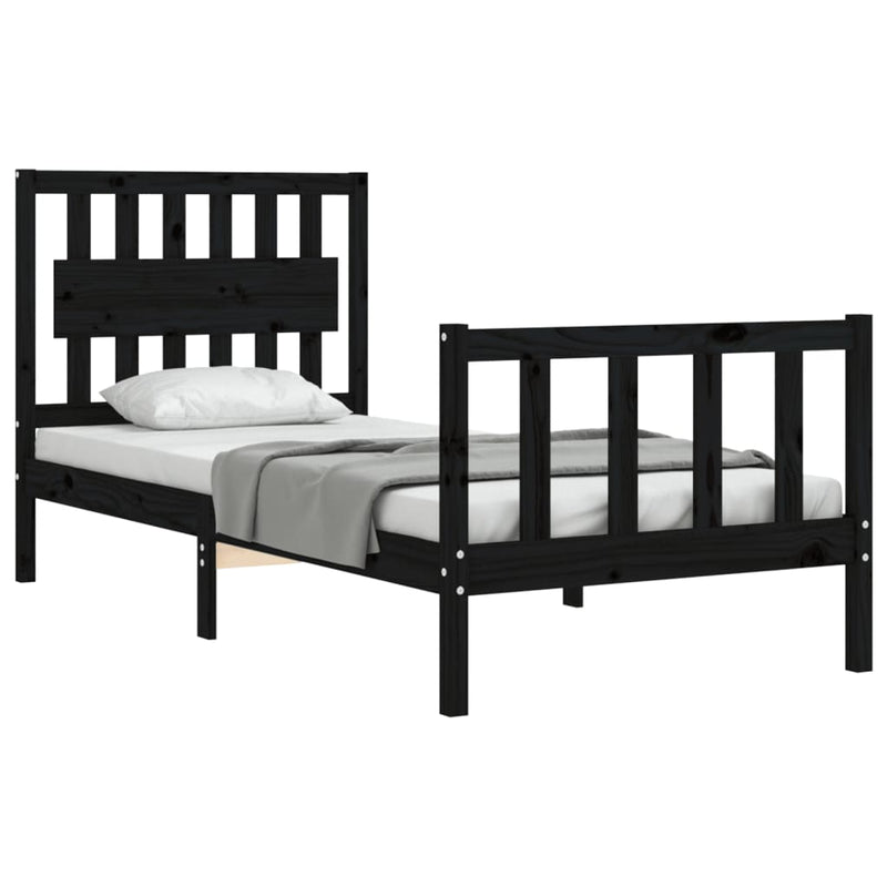 Bed Frame without Mattress Black 90x190 cm Solid Wood Pine