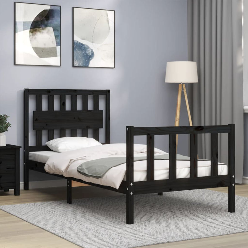 Bed Frame without Mattress Black 90x190 cm Solid Wood Pine