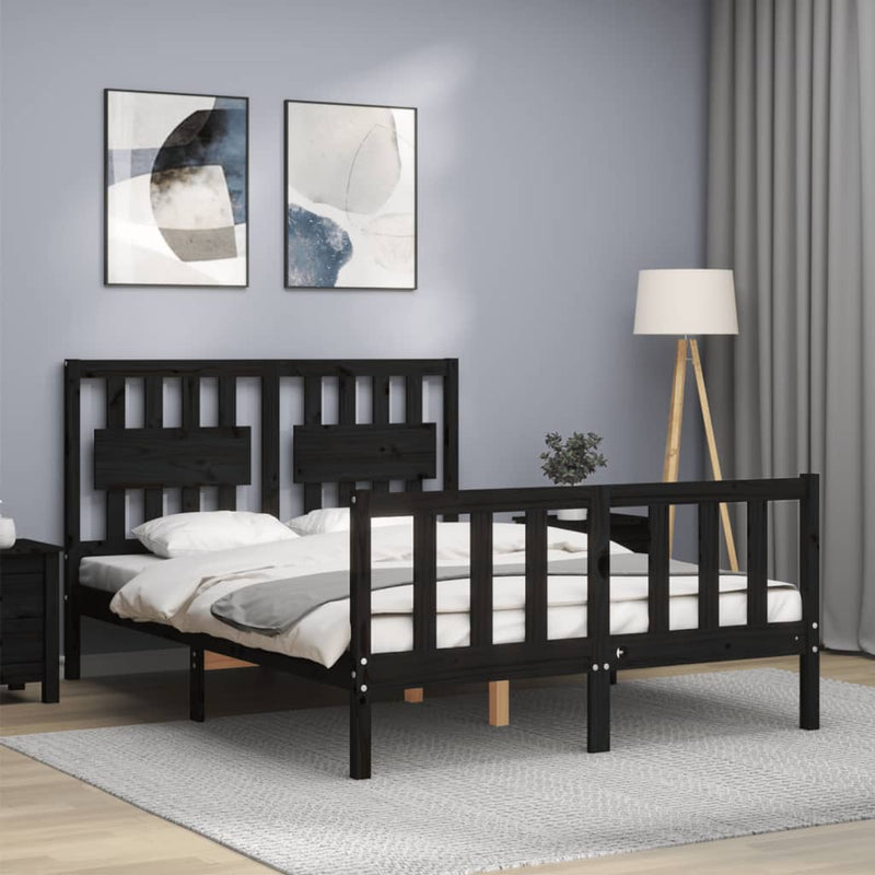 Bed Frame without Mattress Black 135x190 cm Solid Wood Pine