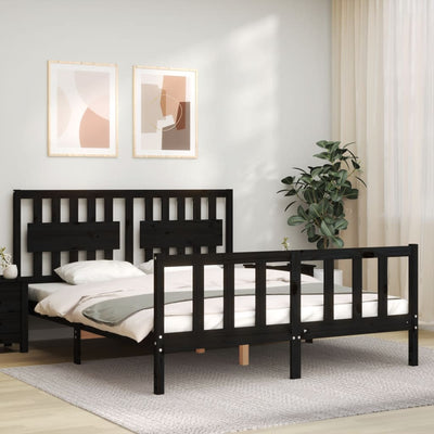 Bed Frame without Mattress Black 150x200 cm Solid Wood Pine