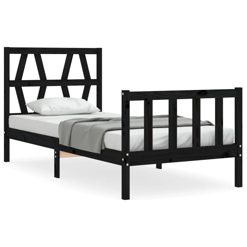 Bed Frame without Mattress Black 90x190 cm Solid Wood Pine