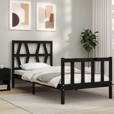 Bed Frame without Mattress Black 90x190 cm Solid Wood Pine