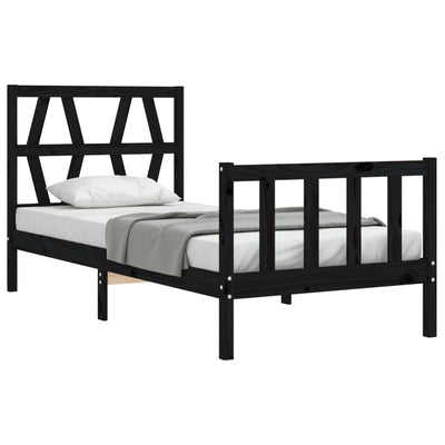 Bed Frame without Mattress Black 90x190 cm Solid Wood Pine