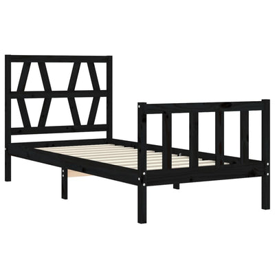 Bed Frame without Mattress Black 90x190 cm Solid Wood Pine