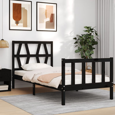 Bed Frame without Mattress Black 90x190 cm Solid Wood Pine