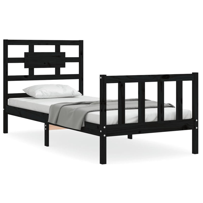 Bed Frame without Mattress Black 90x190 cm Solid Wood Pine