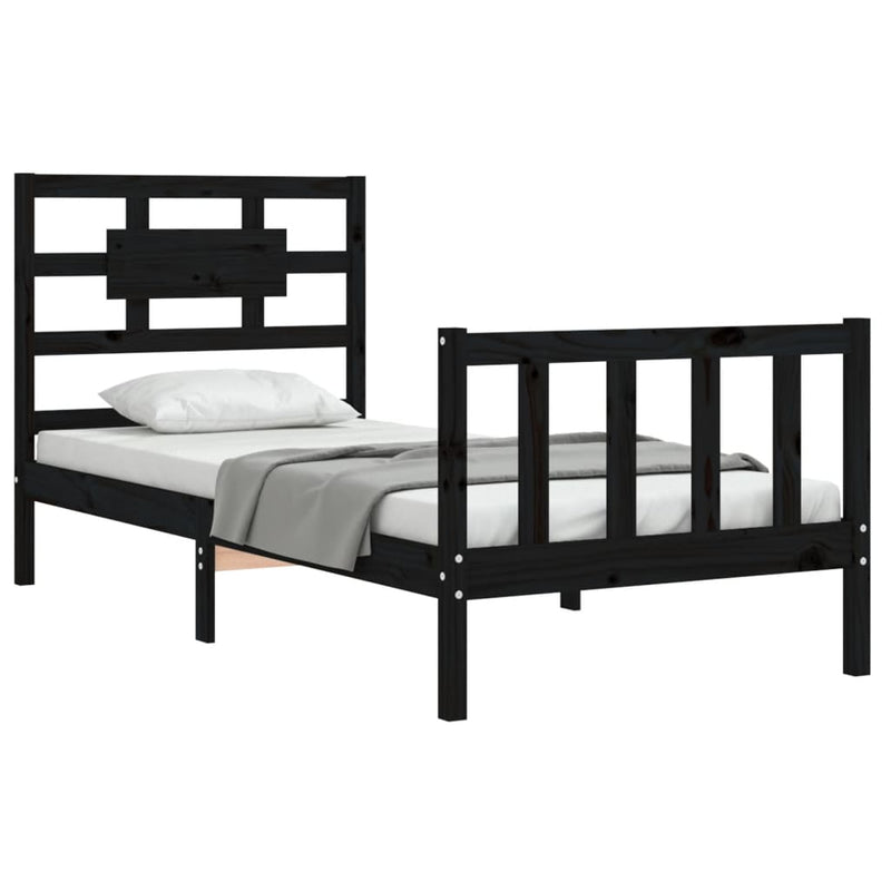 Bed Frame without Mattress Black 90x190 cm Solid Wood Pine