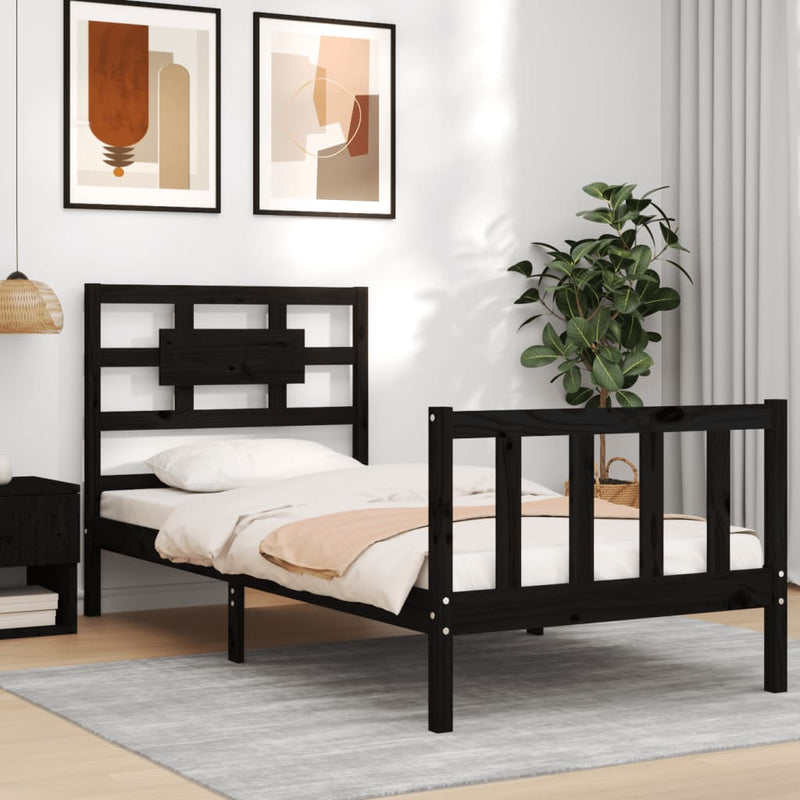 Bed Frame without Mattress Black 90x190 cm Solid Wood Pine