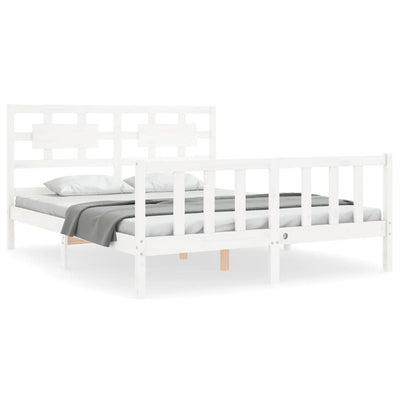 Bed Frame with Headboard White 153x203 cm Queen Solid Wood