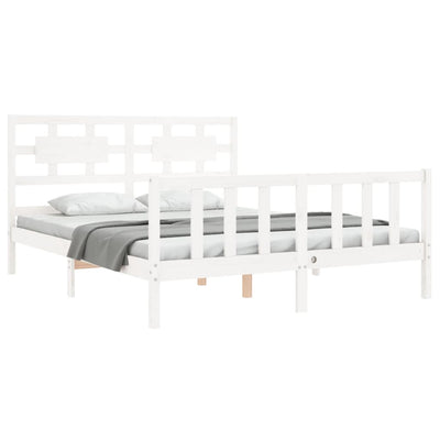 Bed Frame with Headboard White 153x203 cm Queen Solid Wood