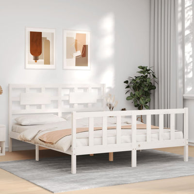 Bed Frame with Headboard White 153x203 cm Queen Solid Wood