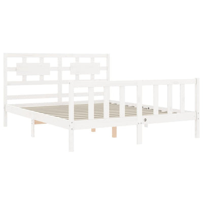 Bed Frame with Headboard White 153x203 cm Queen Solid Wood