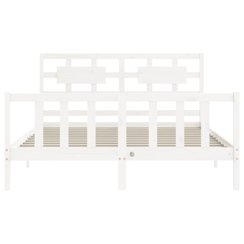 Bed Frame with Headboard White 153x203 cm Queen Solid Wood