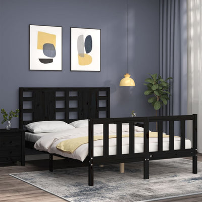 Bed Frame without Mattress Black 135x190 cm Solid Wood Pine